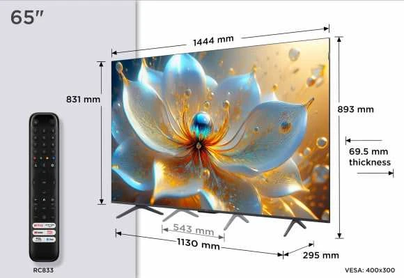 TCL P8K 65P8K televizorius 165,1 cm (65") 4K „Ultra HD“ išmanusis televizorius „Wi-Fi“ metalinis 350 cd/m²