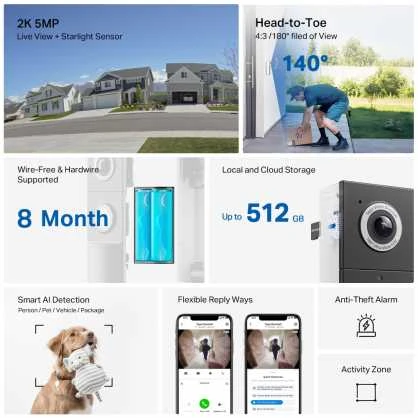 TP-LINK | Video Doorbell Camera | Tapo D235 | 5 MP | 1.18mm/F1.8 | IP66 | H.264 | Micro SD, Max. 512