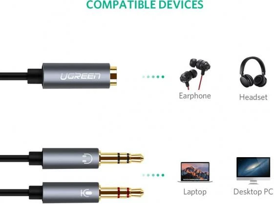 Audio kabelis UGREEN 3.5mm lizdas - 2xkištukas - Juodas