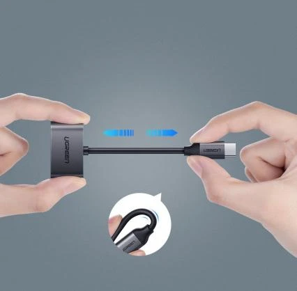 UGREEN Adapteris USB-C kištukas - USB-C ir 3.5mm lizdai pilkas