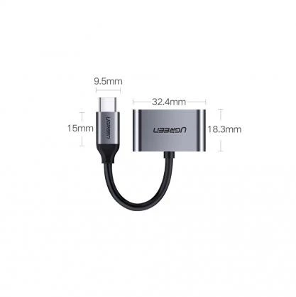 UGREEN Adapteris USB-C kištukas - USB-C ir 3.5mm lizdai pilkas
