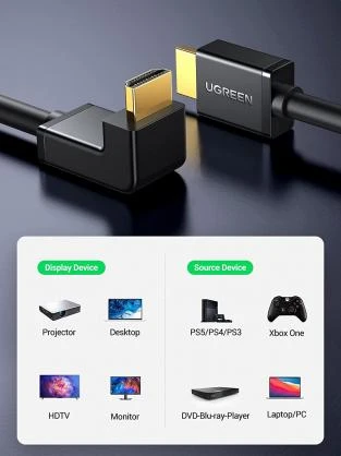 UGREEN HD103 kabelis HDMI - HDMI kampinis, 4K, 2 m (juodas)