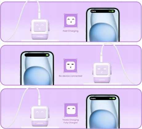 Įkroviklis Ugreen Nexode RG 65W GaN, 2 x USB-C + USB-A, violetinės spalvos