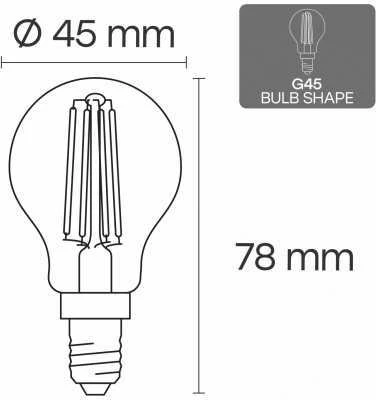 Visional G45 LED Filamentu Spuldze E14 4W 3000K 520lm Caurspīdīga Stikla 220–240V RA>80
