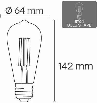 Visional ST64 LED Filament spuldze E27 10W 3000K 1100lm dzintara stikls regulējama 220–240V RA>80