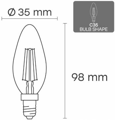 Visional C35 LED kaitrinė lemputė E14 6W 3000K 840lm skaidraus stiklo 220–240V RA>80