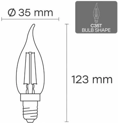 Visional C35T LED Filament spuldze E14 6W 3000K 840lm Caurspīdīga stikla 220–240V RA>80