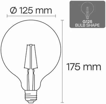 Visional G125 LED Filament Spuldze E27 12W 3000K 1320lm Dimmerama Dzintara Stikls 220–240V RA>80
