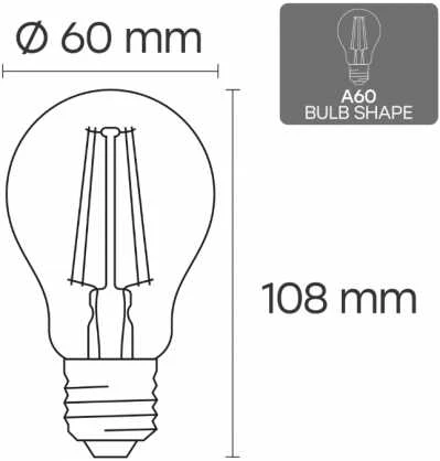 Visional A60 LED kaitrinė lemputė E27 8W 3000K 1040lm Reguliuojamas ryškumas Skaidrus stiklas 220–240V RA>80