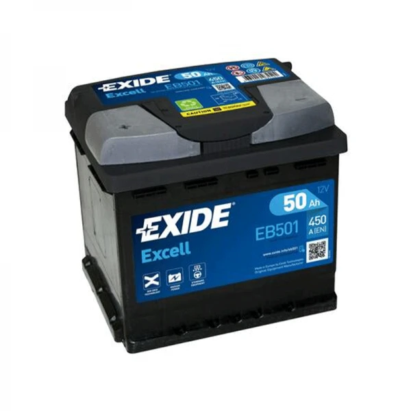 Exide Excell EB501 akumuliatorius su mėlyna technine etikete