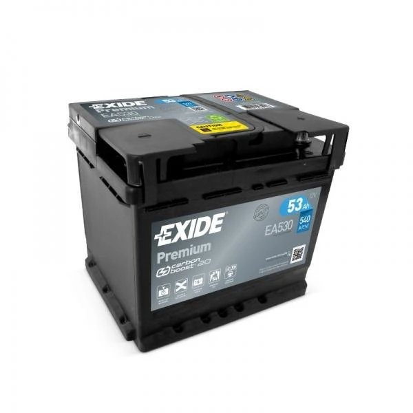 Exide Premium 53Ah akumuliatorius, kampinis vaizdas