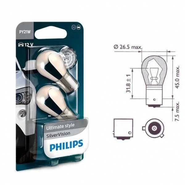 Philips Lempučių komplektas 12496SVB2 21W 12V BAU15s PY21W Sidabrinis VISION