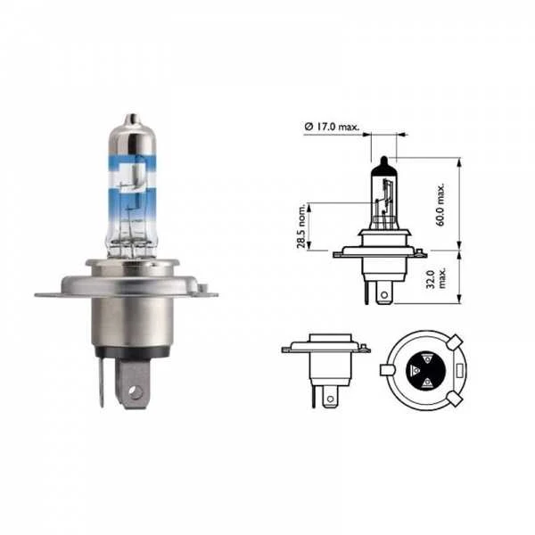 Philips Lempučių komplektas 2vnt. 60/55W 12V P43t H4 RACING VISION GT200+200%