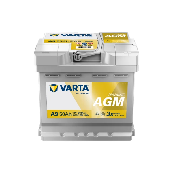 Varta AGM 50Ah akumuliatorius, priekinis vaizdas