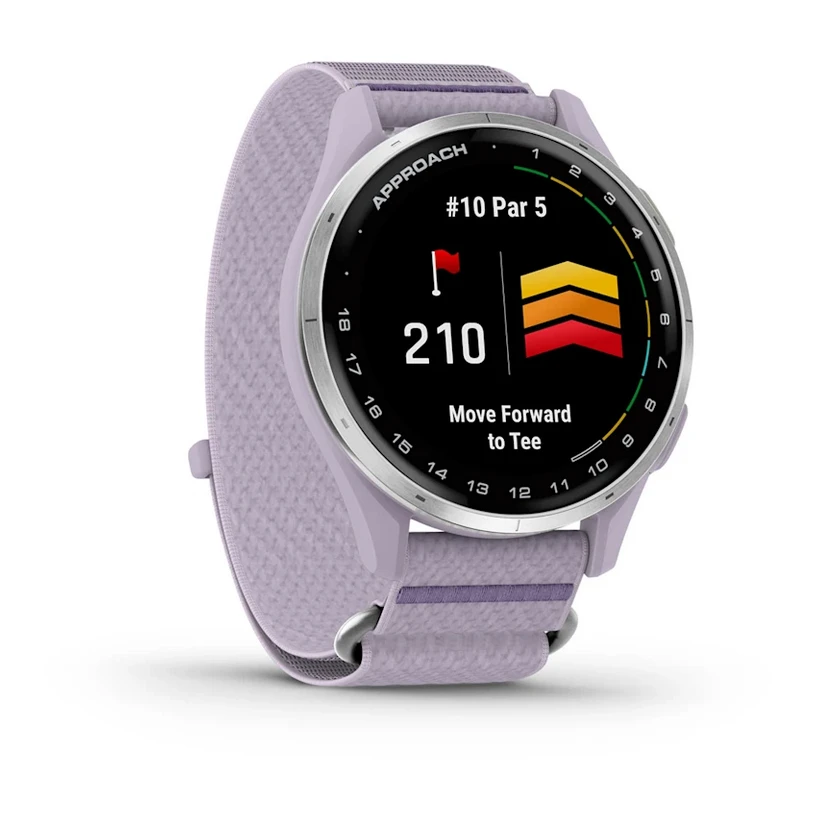 Išmanusis laikrodis Garmin Approach® J1, sidabrinis aliumininis korpusas su alyvos spalvos „ComfortFit“ medžiaginiu dirželiu | 010-03898-10