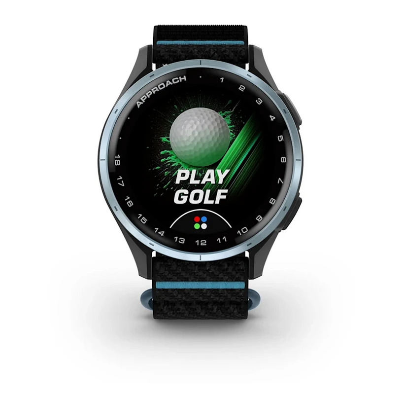 Išmanusis laikrodis Garmin Approach® J1, debesų mėlynos spalvos aliumininis korpusas su juodos / žydros spalvos „ComfortFit“ medžiaginiu dirželiu | 010-03898-00