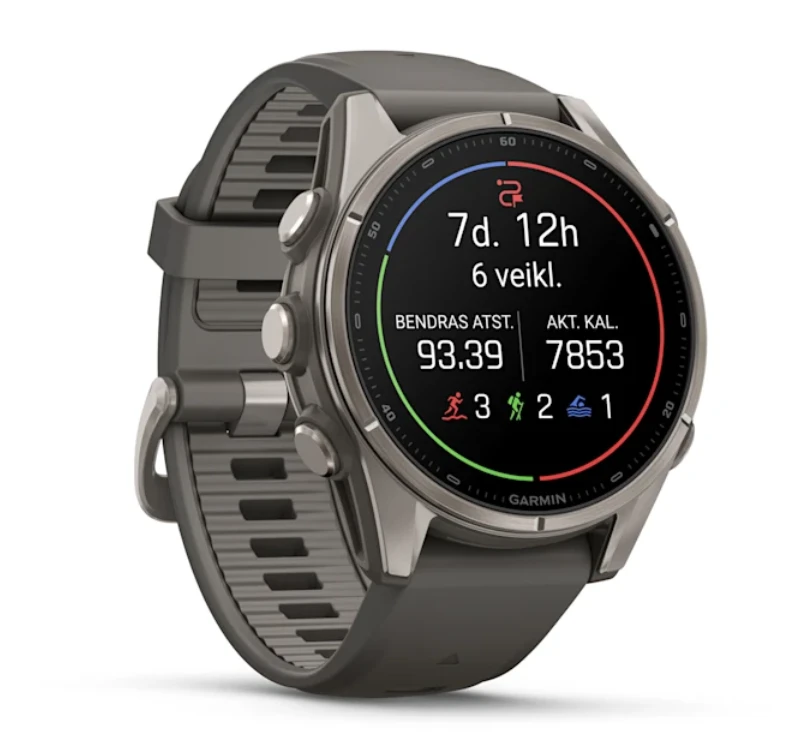 Išmanusis laikrodis Garmin fēnix® 9 – 43mm, Titanas su akmenėlių pilkos spalvos silikoniniu dirželiu | 010-04761-11