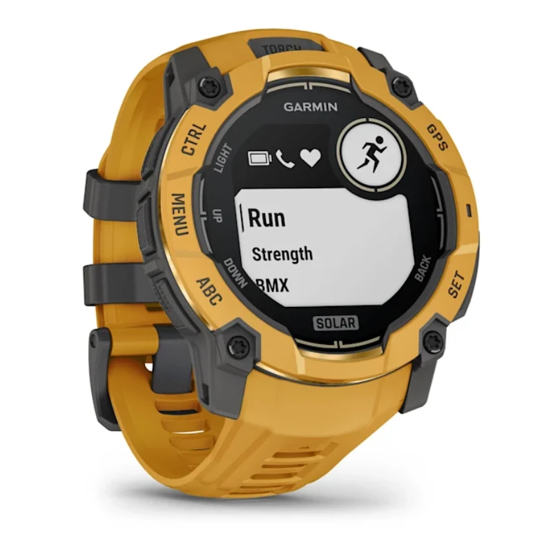 Išmanusis laikrodis Garmin Instinct 3 – 50 mm, Solar, su pilkos/geltonos spalvos silikoniniu dirželiu