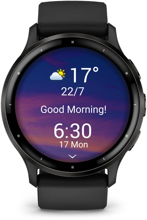 Išmanusis laikrodis Garmin Venu® 3, 45 mm, Skalūno spalvos nerūdijančiojo plieno apvadas, su juodu korpusu ir silikoniniu dirželiu