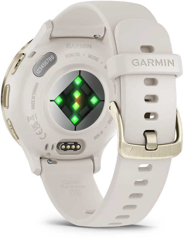 Išmanusis laikrodis Garmin Venu® 3S, Šviesaus aukso spalvos nerūdijančiojo plieno apvadas su dramblio kaulo spalvos korpusu ir silikoniniu dirželiu