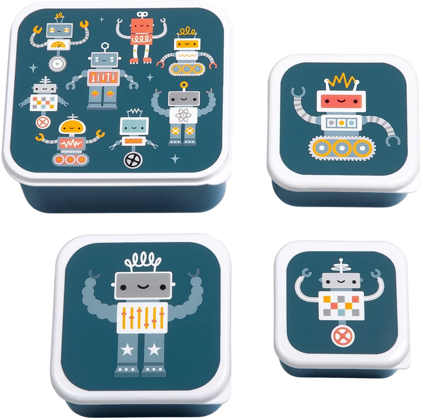 A Little Lovely Vaikiškų priešpiečių dėžučių rinkinys 'Robotai' 4vnt