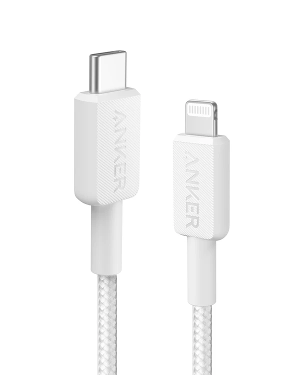 „Anker“ – 322 USB-C–Lightning laidas (3 pėdų, pintas) – baltas