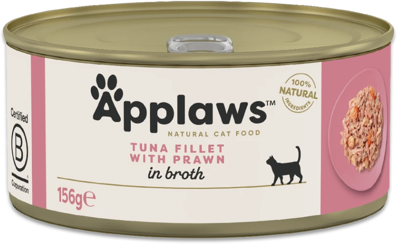 APPLAWS Natural Cat Food Tuna fillet with prawn – drėgno kačių ėdalo – 156g