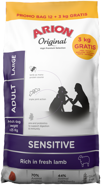 ARION - Šunų ėdalas - Originalus jautriems šunims, didelis 15 kg maišas