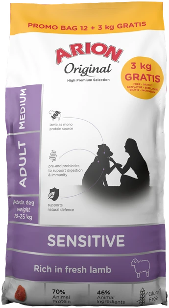 ARION - Šunų ėdalas - Originalus jautriems vidutinio dydžio šunims, 15 kg maišas