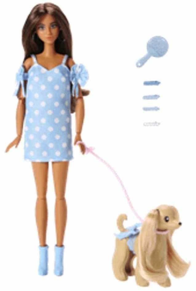 Mattel BARBIE TWINNING LOOKS tamsiaplaukės lėlės ir šunelio rinkinys (JFP38)