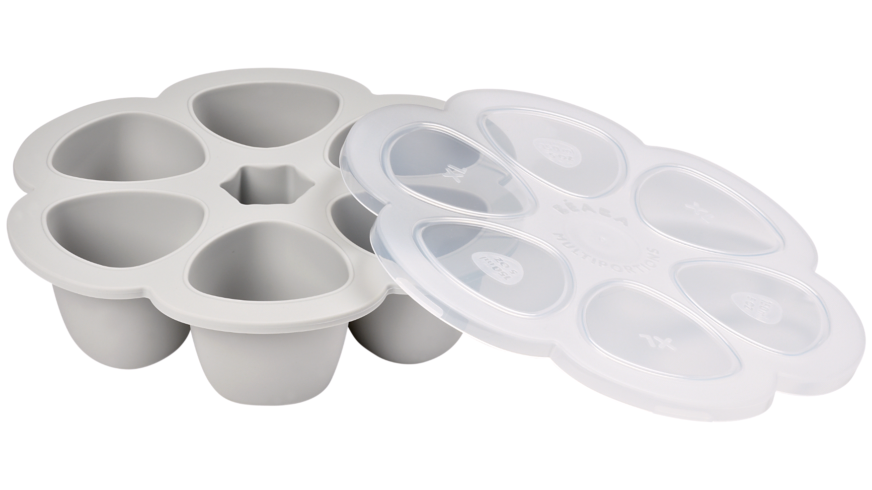 BEABA SILIKONINIS KŪDIKIO MAISTO KONTEINERIS MULTIPORTIONS, XL (6X150 ML), Pilkas