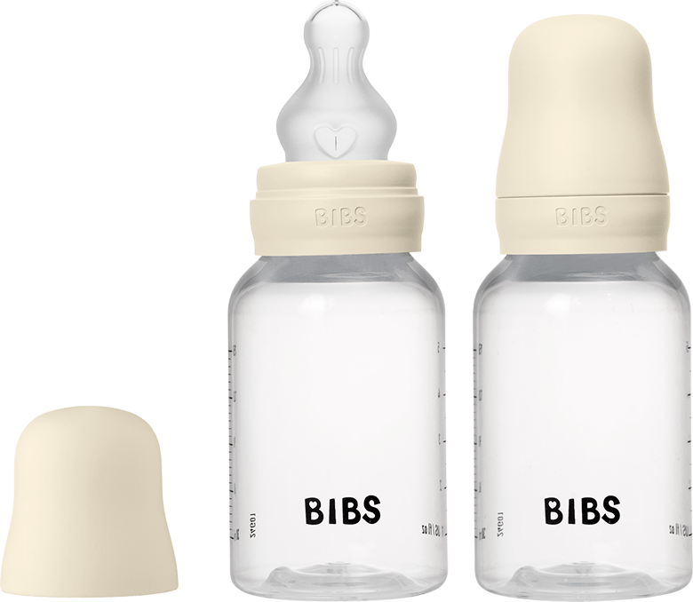 Bibs SEILINTUKAI - Kūdikių buteliukai apvalūs silikoniniai, 2 vnt. - Dramblio kaulo spalvos - 150 ml