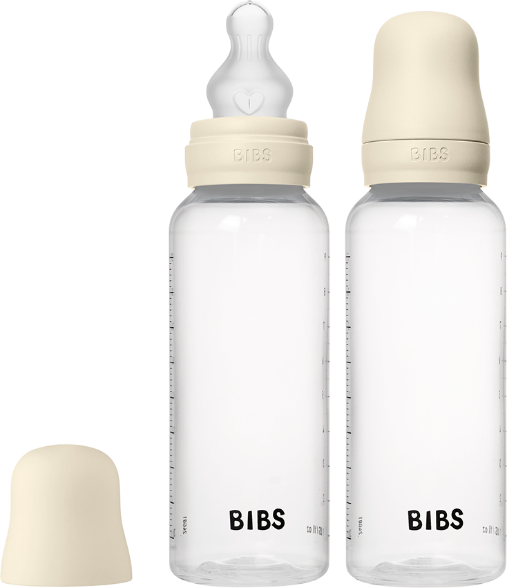 Bibs SEILINTUKAI - 2 apvalūs silikoniniai kūdikių buteliukai, vidutinio srauto - dramblio kaulo spalvos - 270 ml
