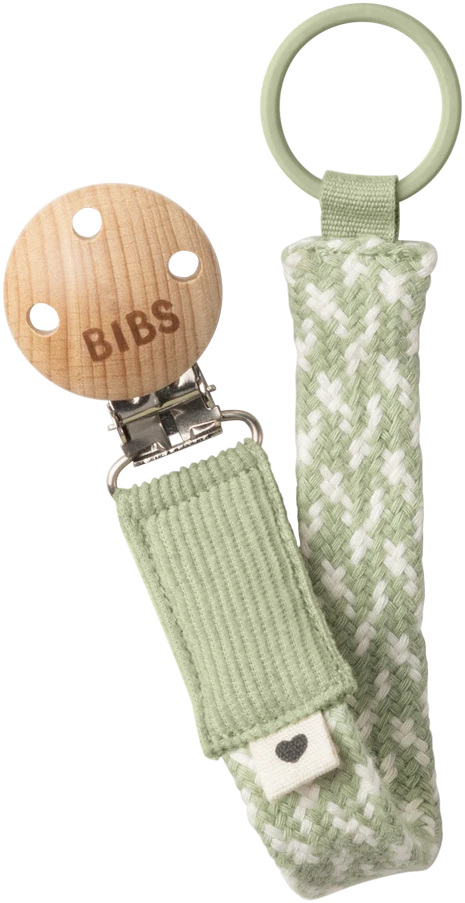Mushie BIBS čiulptuko laikiklis BRAID, Sage/Ivory