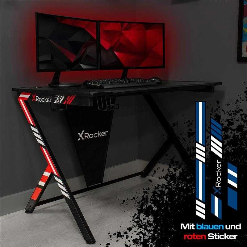 Xrocker „X-Rocker“ – „Ocelot Carbon“ žaidimų stalas – mėlyni ir raudoni lipdukai