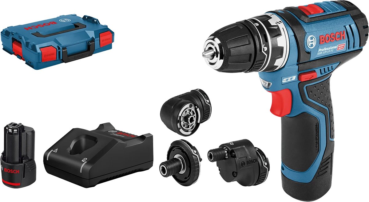 Bosch Akumuliatorinis gręžtuvas-suktuvas GSR 12V-15 FC Set, 2x2.0Ah, 4xGFA