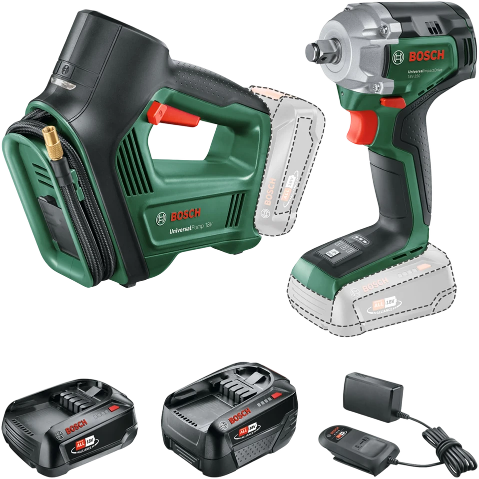 Bosch 18V įrankių rinkinys su kompresoriumi ir veržliasukiu