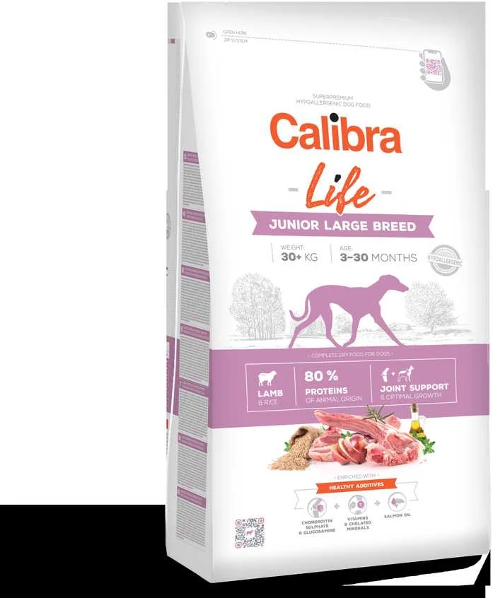 Šunų Maistas - CALIBRA Life Junior Large Breed ėriena 12kg Be Gluteno