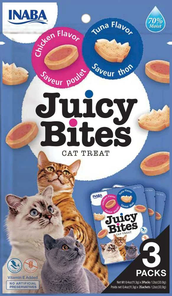 INABA Juicy Bites Vištienos ir tuno skanėstai katėms - 3 x 11g