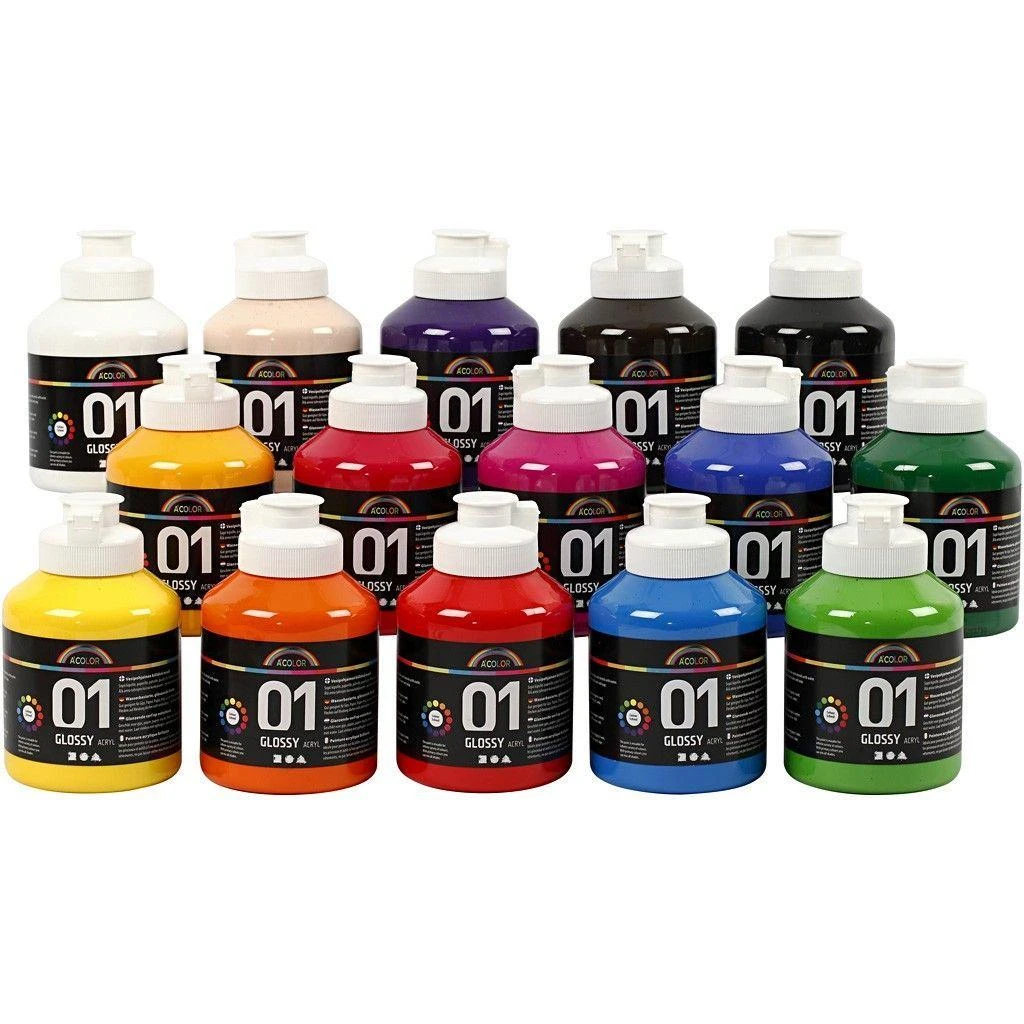 Creative Toys A-Color – Akriliniai dažai – Blizgūs – 15 x 500 ml (32000)