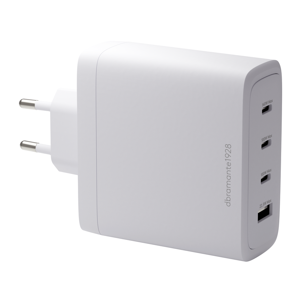 dbramante1928 įkraunamas IT - ES su įkrovikliu - 3xUSB-C 140W + 1xUSB-A - su įkrovikliu, skirtas naudoti viduje, kintamosios srovės, baltas