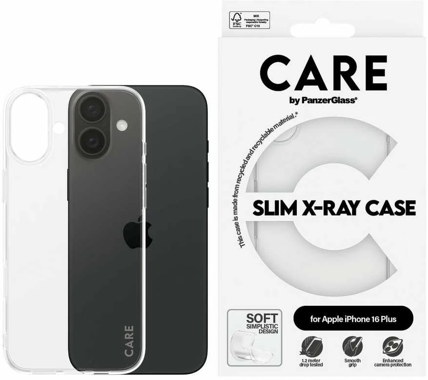 Panzer Glass CARE Fashion dėklas X-Ray Soft Basic iPhone 16 Plus, skaidrus
