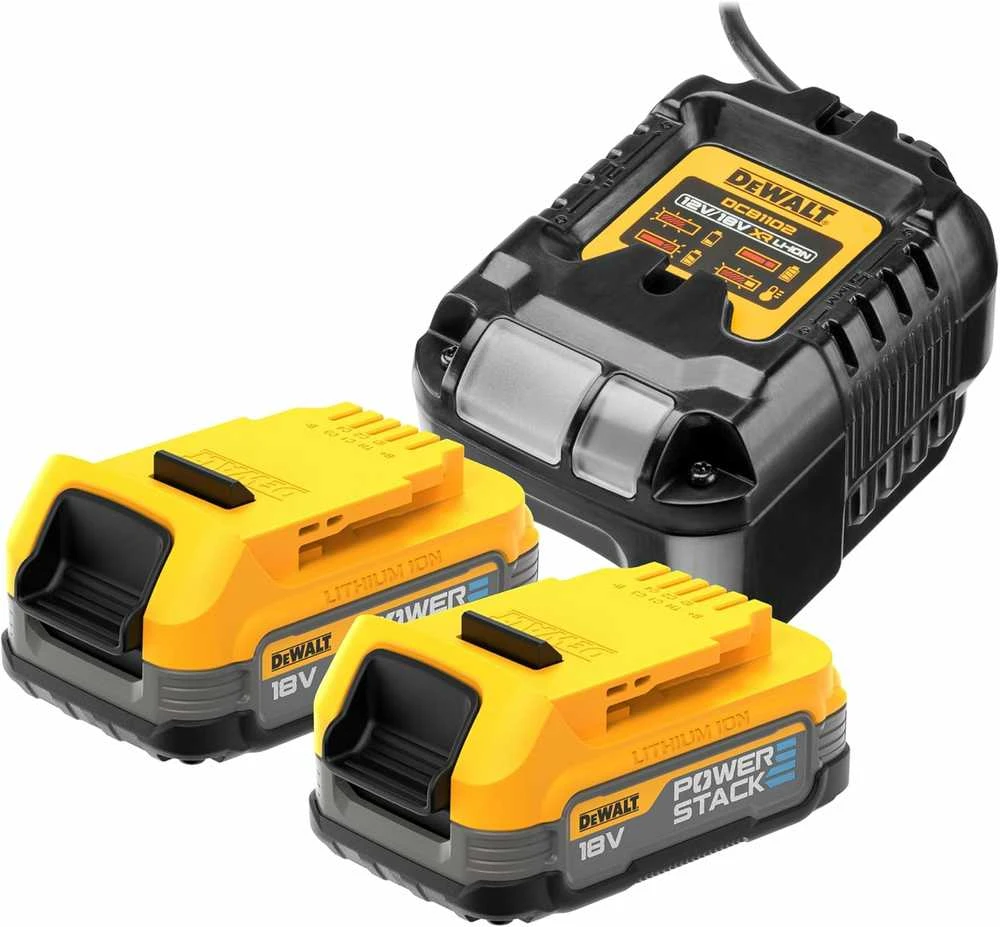 De Walt Akumuliatorius DeWalt DCB1102E2-QW; 18 V; 2x1,7 Ah; Li-ion + pakrovėjas DCB1102