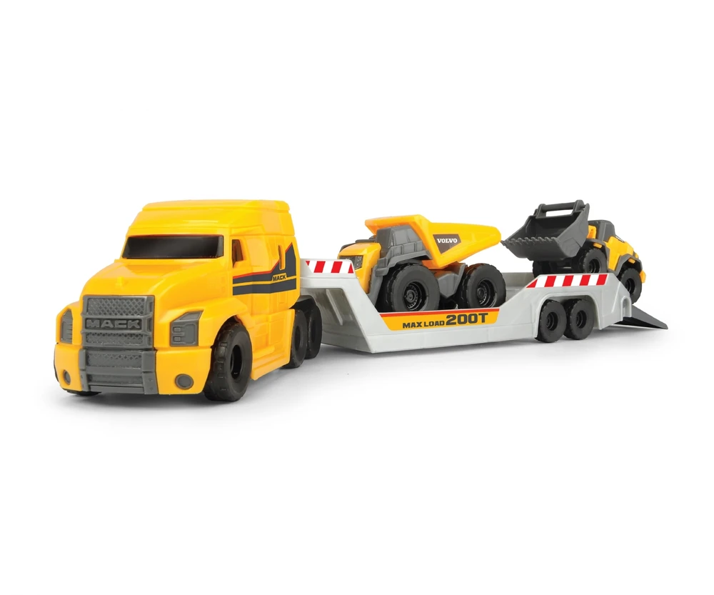 Žaislinis Volvo sunkvežimis - vilkikas 32 cm su ekskavatoriumi ir savivarčiu, Dickie