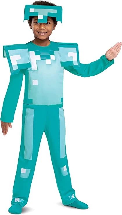 Disguise Minecraft kostiumas, karnavalinis kostiumas deimantiniai šarvai 127-136 cm (7-8 metų amžiaus)