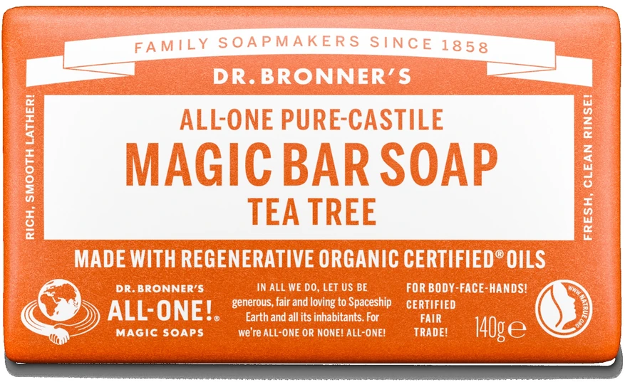 Dr. Bronner's stebuklingas muilo gabaliukas su arbatmedžio aliejumi, 140 g