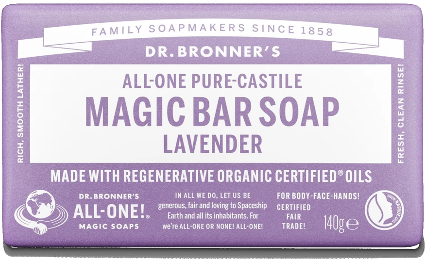 Dr. Bronner's - stebuklingas muilo gabalėlis su levandų skoniu 140 g