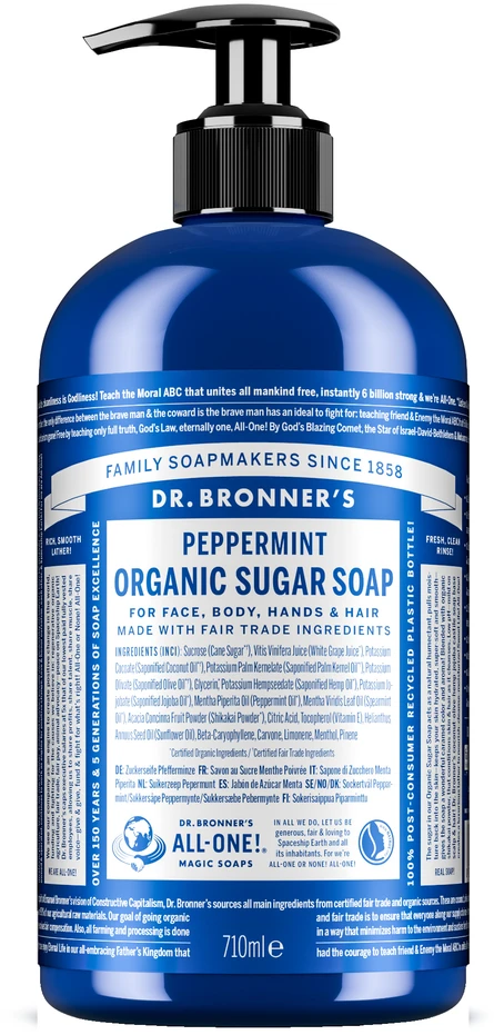 Dr. Bronner's ekologiškas cukraus muilas su pipirmėtėmis, 710 ml