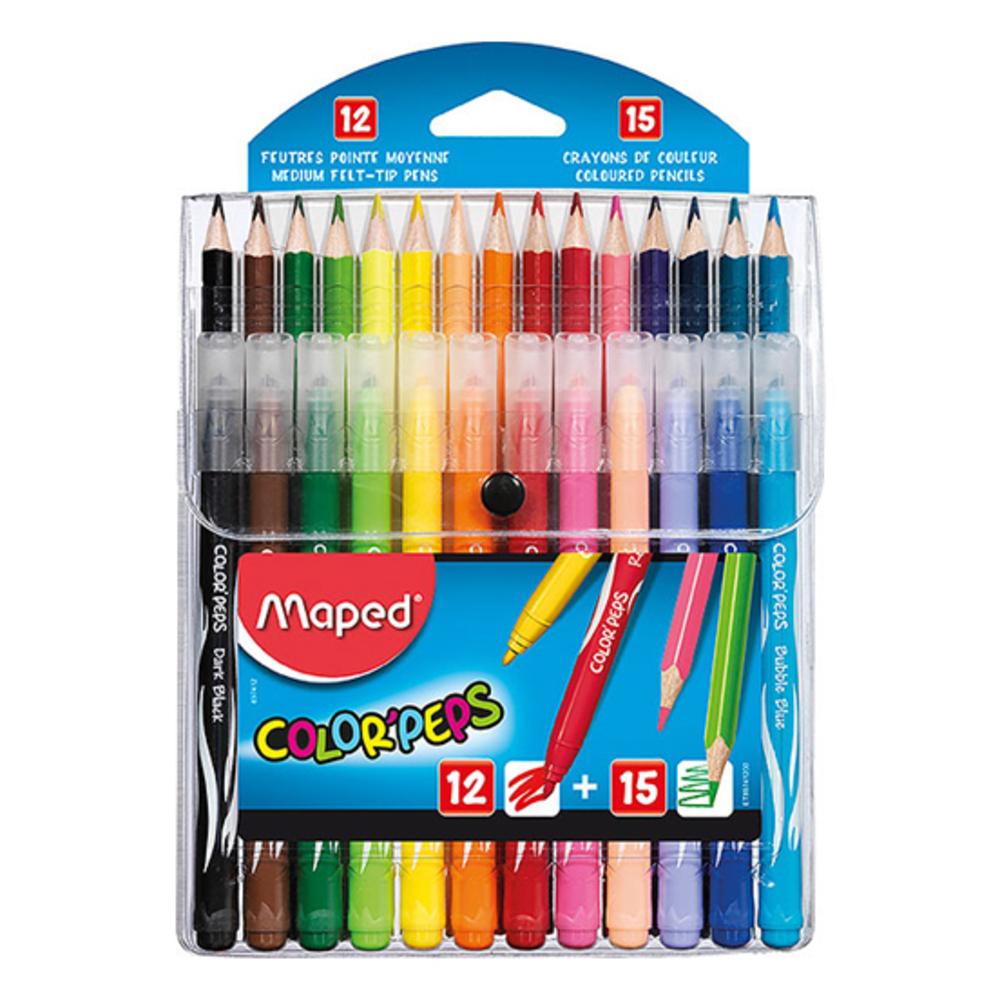 Flomasterių ir pieštukų rinkinys MAPED ColorPeps Jungle, 12 spalvų+15 spalvų