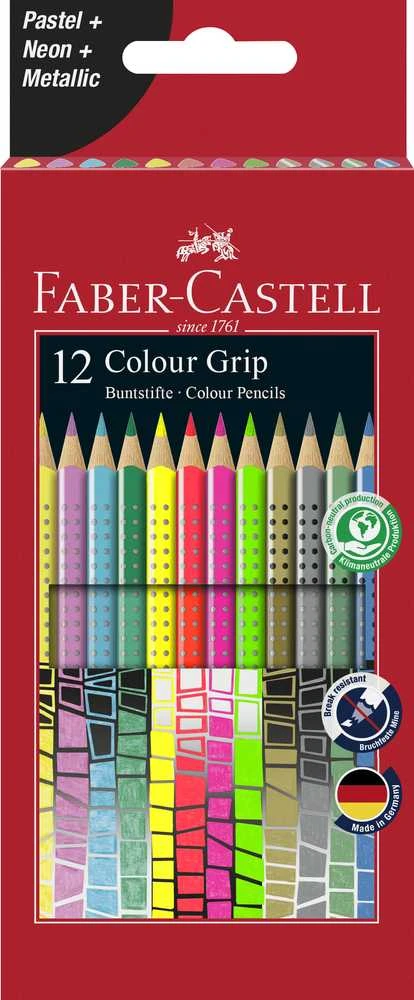 Spalvoti pieštukai Faber-Castell Grip, 12 neoninių spalvų